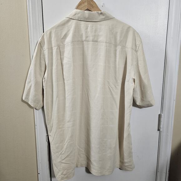 Men's Talbots 100% SILK Short Sleeve Textured Ivory Sz L Vacation Resort Bowler - Picture 4 of 4